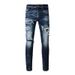 Men's Clothing High Street Rainbow Embroidered Letters Micro Flared Slim Jeans Men's Old Retro Hip Hop Patchwork Pants_mkmklike.com