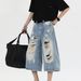 Vintage High Street Distressed Denim Capri Pants - Unisex Relaxed Fit Drop Crotch 7/10 Length Jeans For Summer_mkmklike.com
