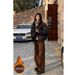 Women's Clothing Retro Brown Straight Leg Jeans High Waisted Slim Fit Merard Fleece Lined Wide Leg Pants For Women Autumn/Winter_mkmklike.com