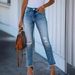 Women's Clothing Frayed Ripped Skinny Jeans Stretchy Fashionable Women's Denim Jeans_mkmklike.com
