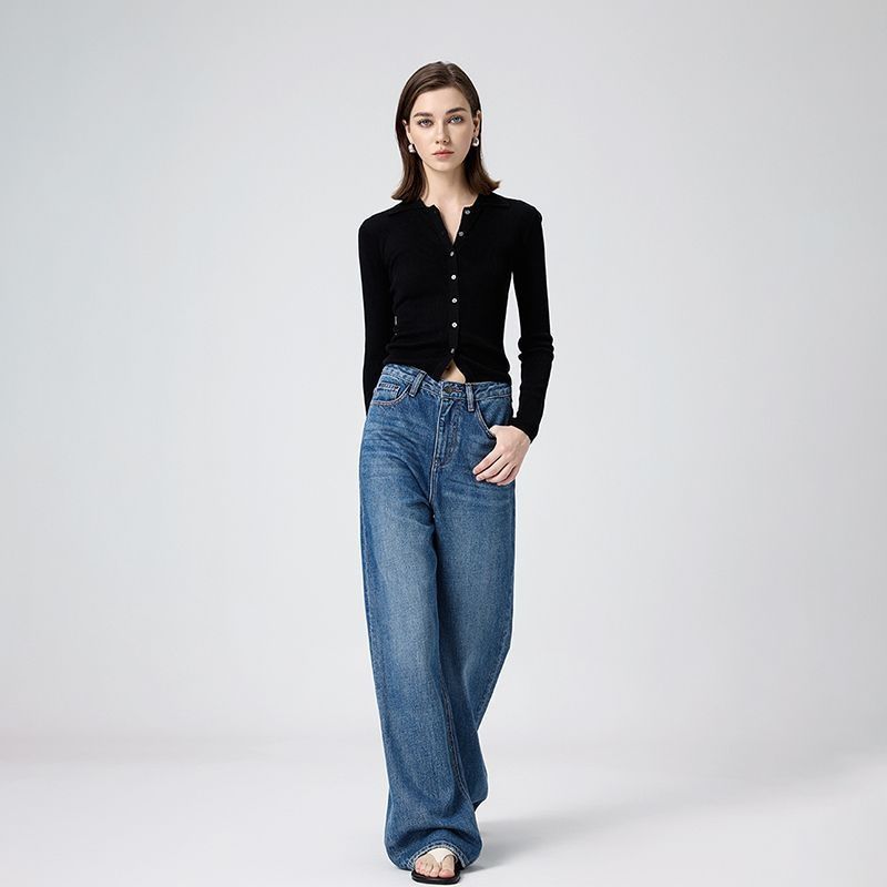 Nanyou High-End Lyocell Wide-Leg For Women, 2025 Spring New Style, Loose, Slimming, Straight-Leg, Floor-Length Jeans_mkmklike.com