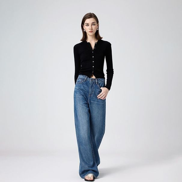 Nanyou High-End Lyocell Wide-Leg For Women, 2025 Spring New Style, Loose, Slimming, Straight-Leg, Floor-Length Jeans_mkmklike.com