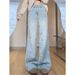 Design Sense Dachshund Embroidery Jeans For Women Spring New Straight Slim Fit Stylish Fleece Regular Wide Leg Pants_mkmklike.com