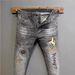 Men's Clothing Men's Slim Fit Skinny Stretch Pants Trendy Smoky Gray Embroidered Jeans For Spring Autumn New Style Casual Fashion_mkmklike.com