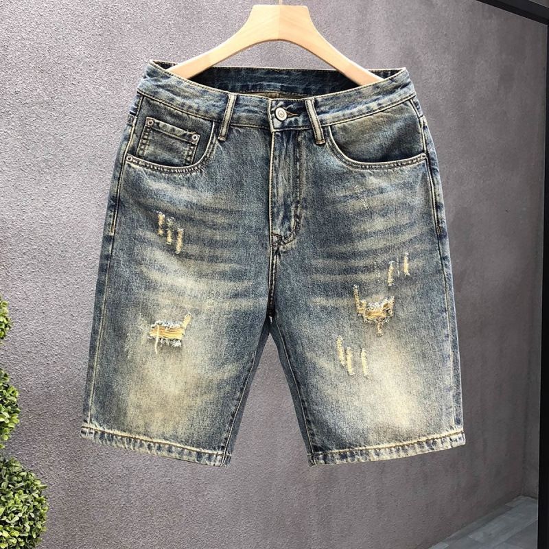 Men's Trendy Ripped Denim Shorts High Street Style mid Length Summer Cool And Edgy Vintage Look_mkmklike.com
