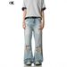 Men's Clothing Vintage Washed Blue Distressed Flared Jeans For Men & Women - High Street Vibe, Loose Fit, Slimming Summer Casual Pants_mkmklike.com