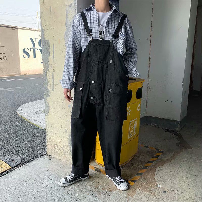 Unisex Japanese Streetwear Cargo Overalls 2026 Spring Loose Wide-Leg Dungarees | Retro Hip-Hop Multi-Pocket Couple Outfits_mkmklike.com