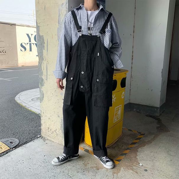 Unisex Japanese Streetwear Cargo Overalls 2026 Spring Loose Wide-Leg Dungarees | Retro Hip-Hop Multi-Pocket Couple Outfits_mkmklike.com