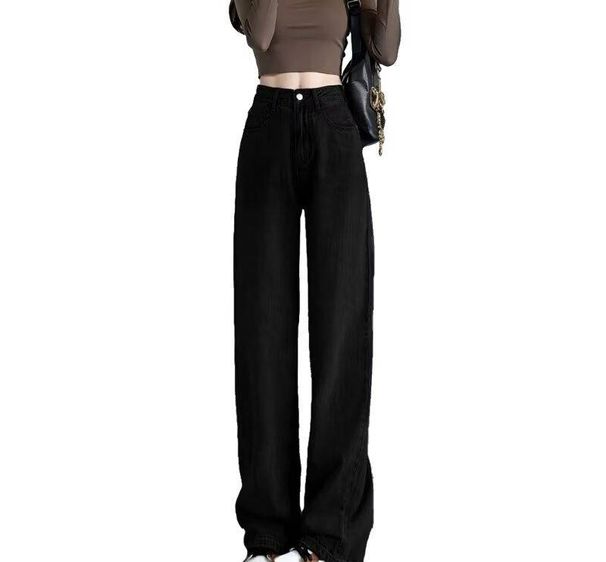 Women's Summer Thin Light Blue Wide Leg Jeans High Waist Slimming Loose Fit Straight Leg Floor Length Pants Plus Size_mkmklike.com