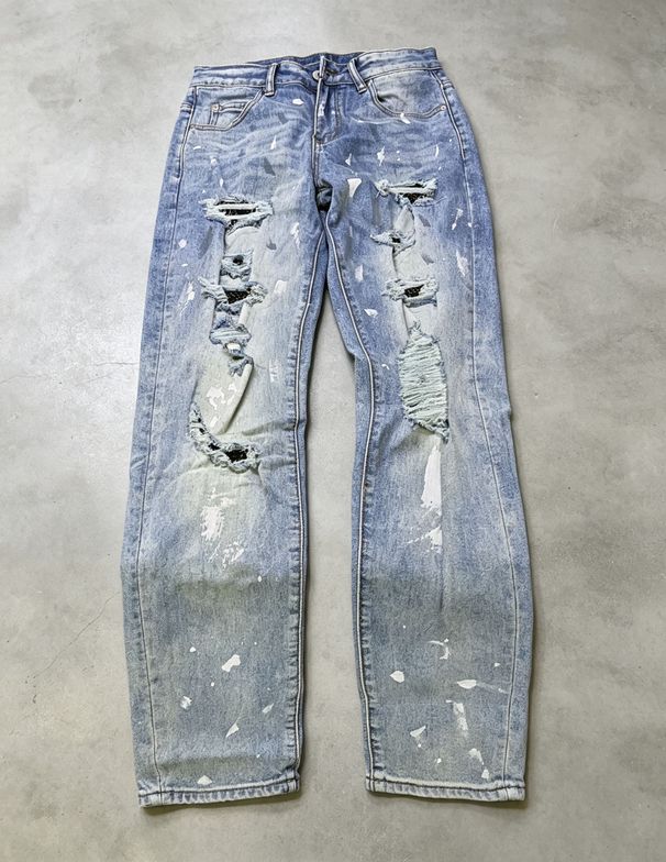 Men's Clothing Graffiti Slim High Street Jeans Paint Diamond Hole Patch Pants_mkmklike.com