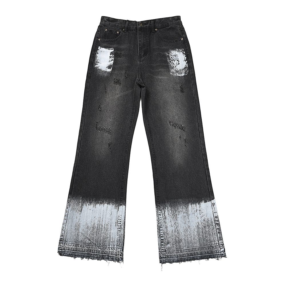 Men's Distressed Paint-Splash Jeans – Oversized Straight Leg Denim Pants (High Waist, Raw Hem, 100% Cotton, No Stretch)_mkmklike.com
