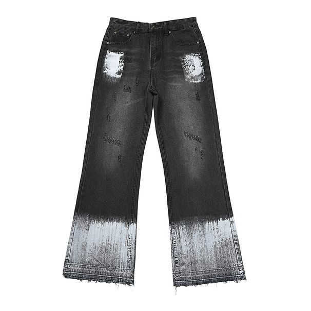 Men's Distressed Paint-Splash Jeans – Oversized Straight Leg Denim Pants (High Waist, Raw Hem, 100% Cotton, No Stretch)_mkmklike.com