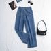 Women's Clothing Vintage-Inspired High Waist Wide Leg Jeans For Women - Embroidered Denim Pants With Floral Bead Accents In Dark Blue & Light Blue_mkmklike.com
