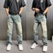 Retro Washed Distressed Denim Jeans High End Men's Spring Summer Trendy Loose Fit Cool And Edgy Wasteland Colored Straight Leg_mkmklike.com