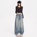 Light Blue Rhinestone Wide Leg Jeans Heavy Duty Loose Fit Straight Leg Pants For Women Spring/Autumn Regular Size Polyester_mkmklike.com