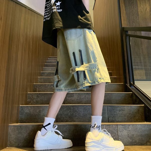 BOY Handsome Denim Men's Summer American Retro Trendy Brand High Street Design Zipper Five-Point Shorts_mkmklike.com