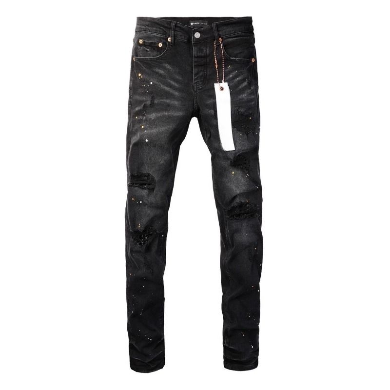 Unisex Y2K Stacked Flared Jeans, Black-Grey Fade, Multi-Layer Rips, Gold & Silver Splatter, Summer Breathable_mkmklike.com