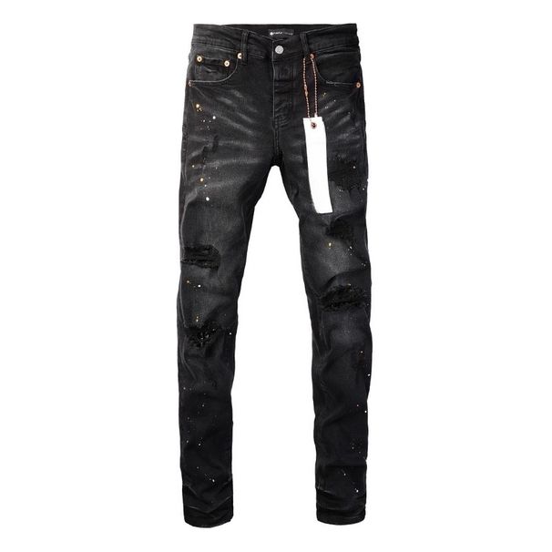 Unisex Y2K Stacked Flared Jeans, Black-Grey Fade, Multi-Layer Rips, Gold & Silver Splatter, Summer Breathable_mkmklike.com