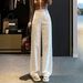 Women's White Wide Leg Jeans - High Waisted Stretch Denim Pants With Button & Zipper, Casual Flowy Trousers For Spring_mkmklike.com