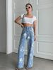 Retro Floral Print Jeans – High-Waisted Wide Leg (Blue, Cotton Blend, Boho Chic S-XL, Washed & Non-Stretch For Authentic Vintage Feel)_mkmklike.com