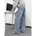 Men's Clothing Light Blue Plaid Straight Leg Jeans High Street Style Flared Trousers Men's Cleanfit Pants Vibe_mkmklike.com