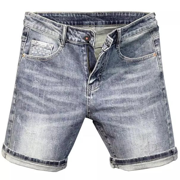 Men's Distressed Denim Shorts Straight Leg Mid-Length Five Pocket Summer Style High End Trendy Pants_mkmklike.com