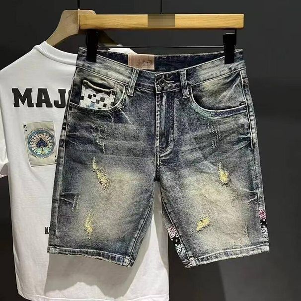 Men's Clothing American Style Denim Shorts Mid-Length Five Point Ripped Jeans Summer Trendy Cool Stylish Beggar Style_mkmklike.com