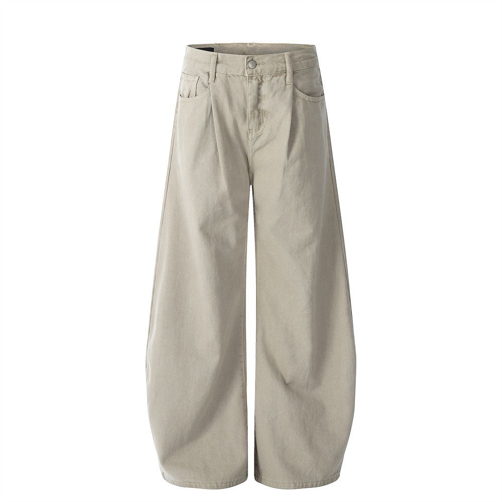 Trendy American Style Denim Scimitar Men's Loose Wide-Leg Vibe High Street Solid Color Versatile Oversized Long Pants_mkmklike.com