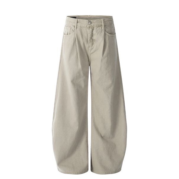 Trendy American Style Denim Scimitar Men's Loose Wide-Leg Vibe High Street Solid Color Versatile Oversized Long Pants_mkmklike.com