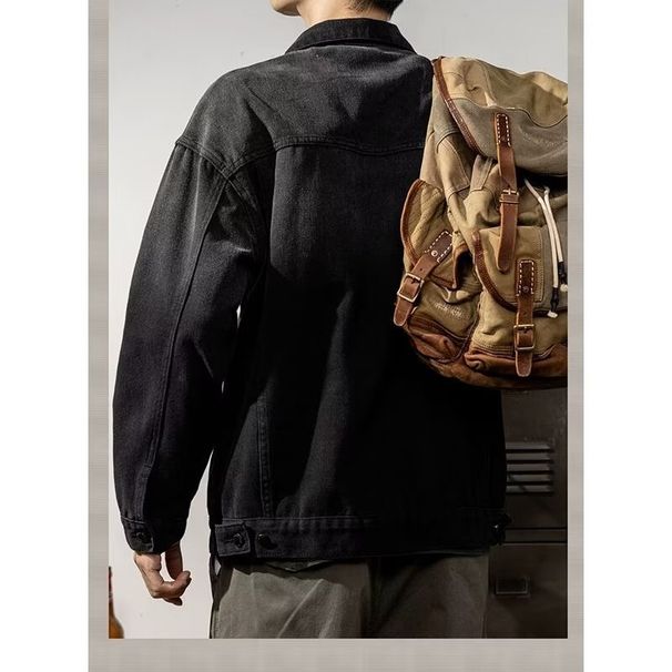 Gradient Retro Versatile Flip Collar Water Washed Loose Denim Jacket_mkmklike.com