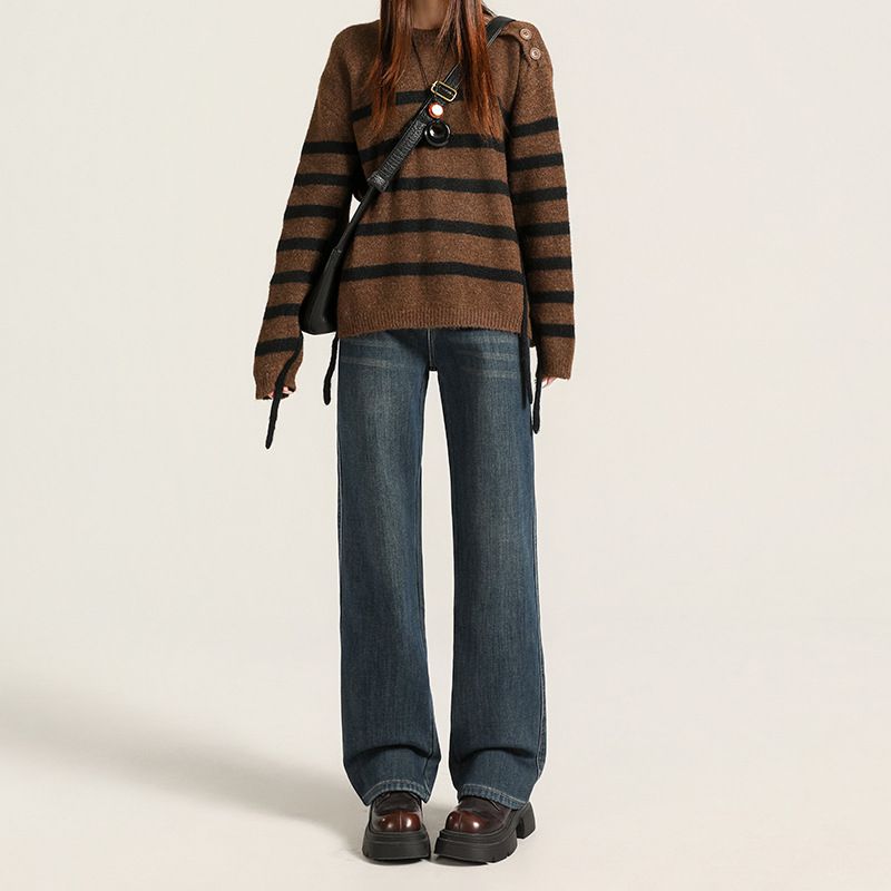 Women's High Waist Flared Jeans - Winter Fleece-Lined Wide Leg Pants In Prussian Blue & Vintage Blue (XS-2XL)_mkmklike.com