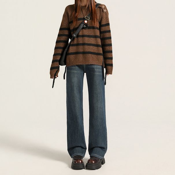 Women's High Waist Flared Jeans - Winter Fleece-Lined Wide Leg Pants In Prussian Blue & Vintage Blue (XS-2XL)_mkmklike.com