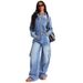 Vintage Washed Denim Jumpsuit – Oversized Workwear Overalls With Multi-Pockets, Relaxed Fit & Distressed Finish (Blue, S-2XL)_mkmklike.com