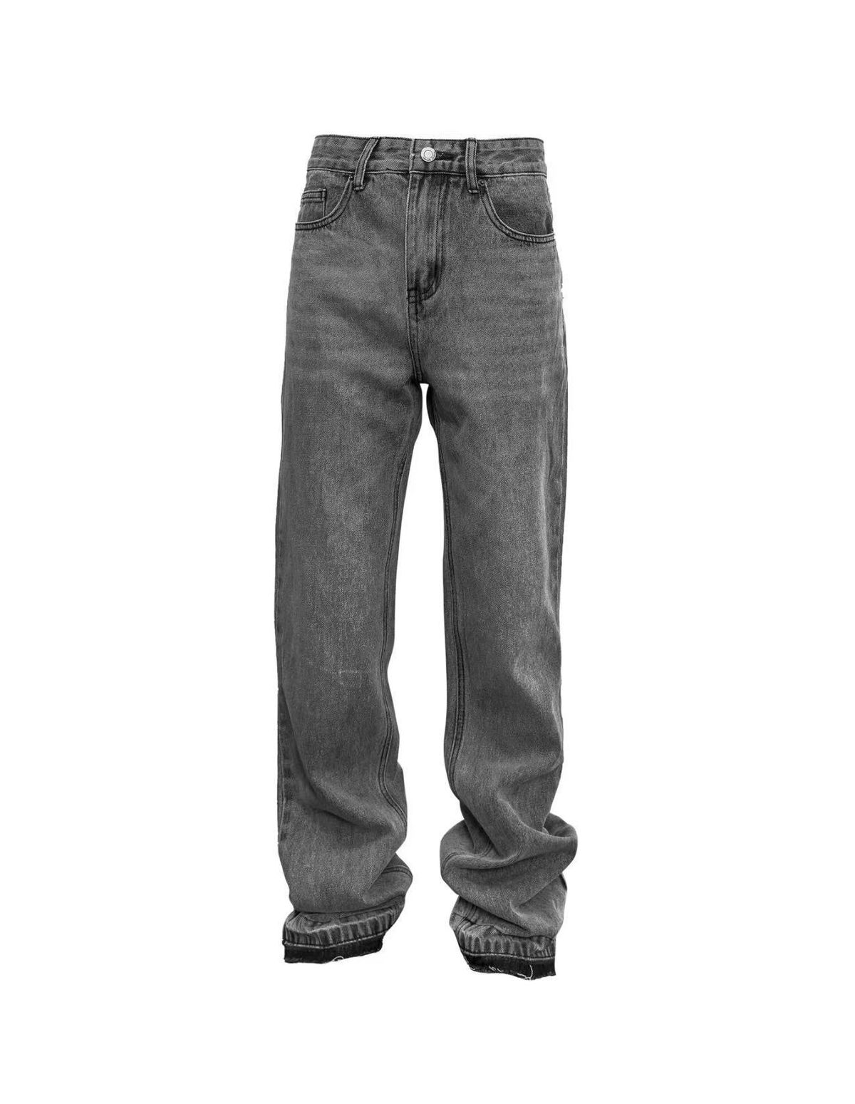 Men's Clothing 2026 Washed Denim Jeans With Tassel Details At The Ankle, Clean Fit, Leg Lengthening, Slightly Flared, Black And Gray Men's Jeans._mkmklike.com