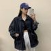 Women's Vintage Denim Jacket Long Sleeve Oversized Casual Coat, Cotton Blend Polo Collar Streetwear, Korean Retro Style For Fall & Winter_mkmklike.com