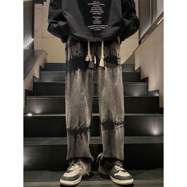 Men's Clothing Straight Leg Jeans For Winter Men's Streetwear Jeans – Relaxed Straight-Leg Denim Pants With Distressed Wash_mkmklike.com