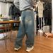 Men's Retro Washed Straight Wide Leg Pants Winter Warm Loose Fit Floor Length Korean Style Commuter Outfit_mkmklike.com