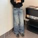 Unisex Whiskered Straight Leg Jeans Mid Waist Loose Wide Leg Pants Street Style Youth Couple Trousers With Slight Stretch_mkmklike.com