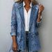 Women's Faux Denim Jacket Autumn Winter Single Button Mid-Length Patchwork Hollowed out Floral Lace Commuter Friendly_mkmklike.com