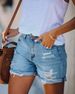 Women's Clothing Denim Shorts Straight Leg Washed Out Jeans Hole Versatile Casual Commute Style Denim Jeans_mkmklike.com