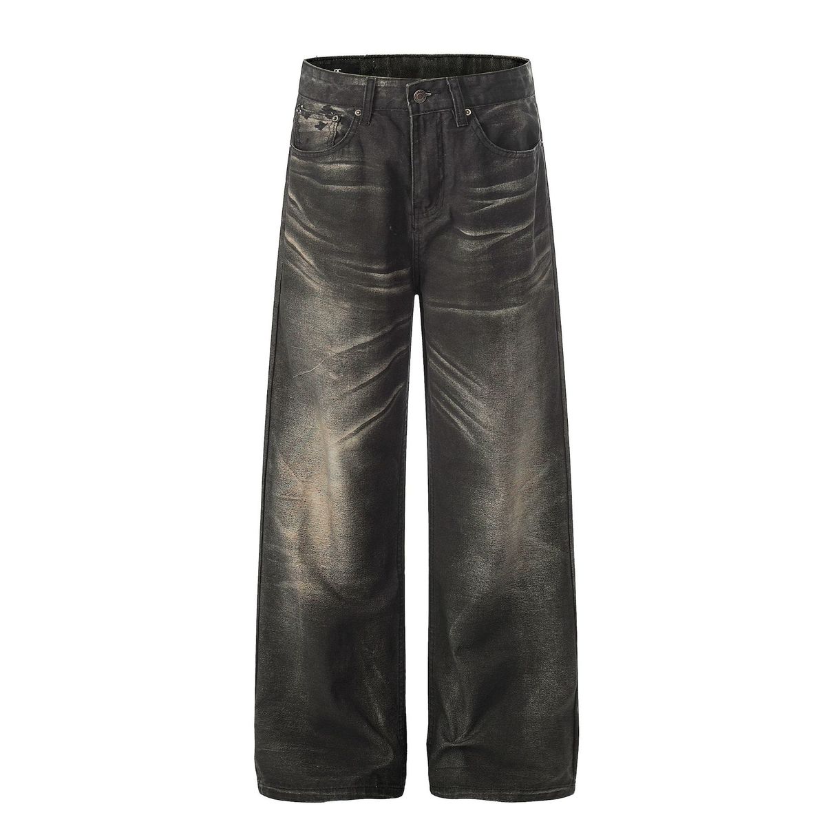 Men's Loose Fit Straight Leg Jeans High Street Style Distressed Worn Out Texture Whisker Pattern_mkmklike.com