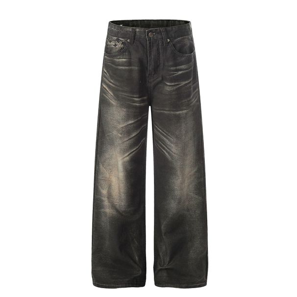 Men's Loose Fit Straight Leg Jeans High Street Style Distressed Worn Out Texture Whisker Pattern_mkmklike.com