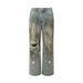 Post-apocalyptic Distressed Dirty Jeans Long Trendy Punk Design Fun Cartoon Print Loose Wide-leg Pants For Men_mkmklike.com
