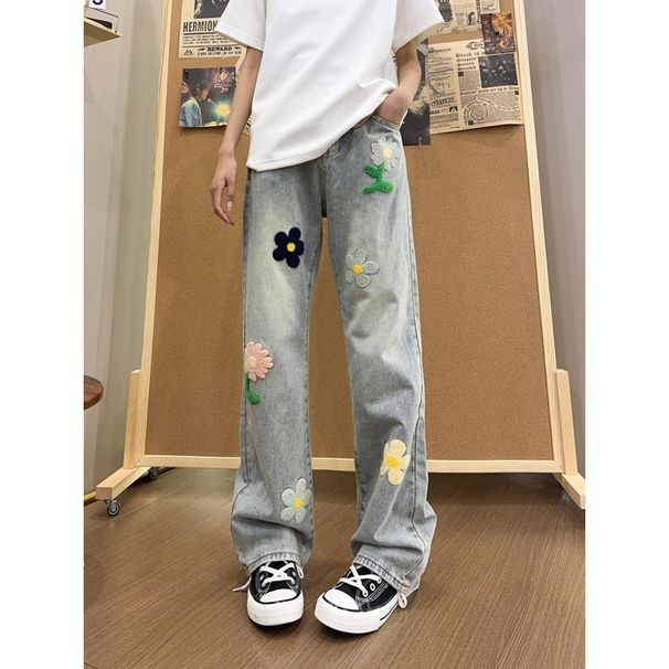 Men's Clothing Men's High-End Floral Embroidered Flared Jeans Hip Hop Style Casual Straight Leg Pants Design_mkmklike.com