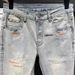 Spring Collection Light Korean Style Slim Fit Cropped Jeans For Short Men Trendy Printed 9/10 Denim Jeans Mid Waist Wide Leg Pants_mkmklike.com