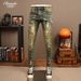Men's Distressed Slim-Fit Jeans – Vintage Washed Denim With Artistic Spray Paint & Patch Details (28-38)_mkmklike.com