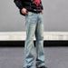 Men's Trendy Whiskered Washed Bamboo Joint Casual Workwear Jeans Cool And Stylish Straight Leg_mkmklike.com