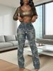 Trendy Vintage-style Twisted Design High-waisted Jeans For Women, Street Fashion, Cool And Slimming Flared Pants_mkmklike.com