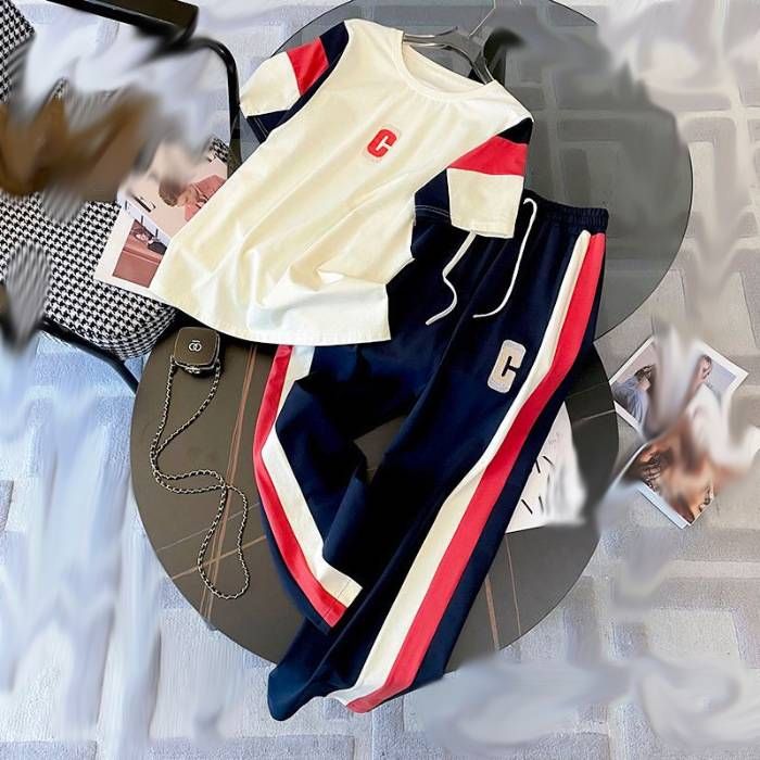 Women's Clothing Hooded Sportswear Suit For Women 2023 Summer New Slim Letter T Shirt Top Pants Casual Suit For Women_mkmklike.com