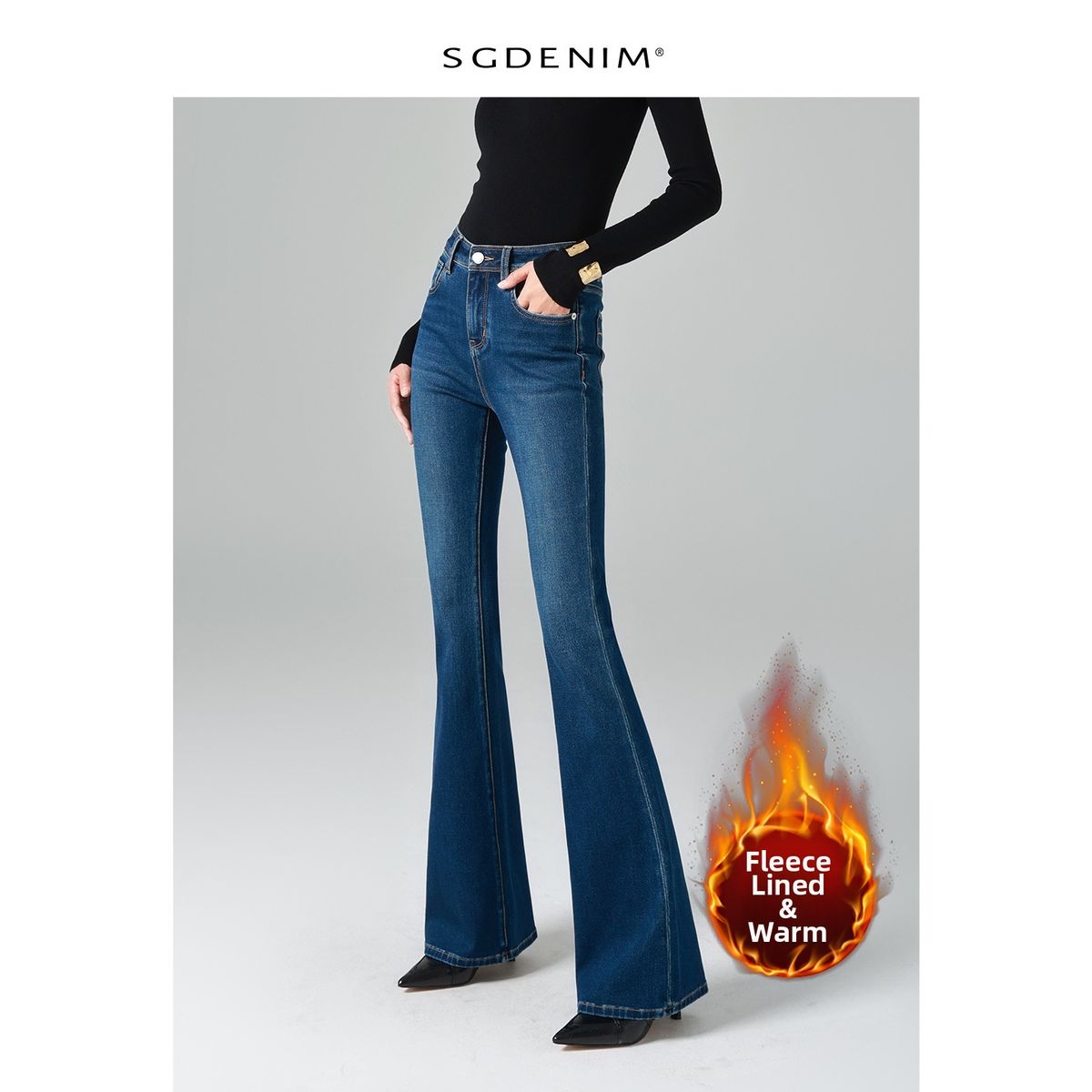 Women's High Waist Stretch Flared Jeans - Slim Fit, Butt Lifting, Retro Style (Regular & Long Length, Fleece Lined Options Available)_mkmklike.com